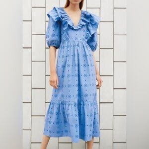 NWT Zara Floral Embroidery Ruffle Dress Size XS
